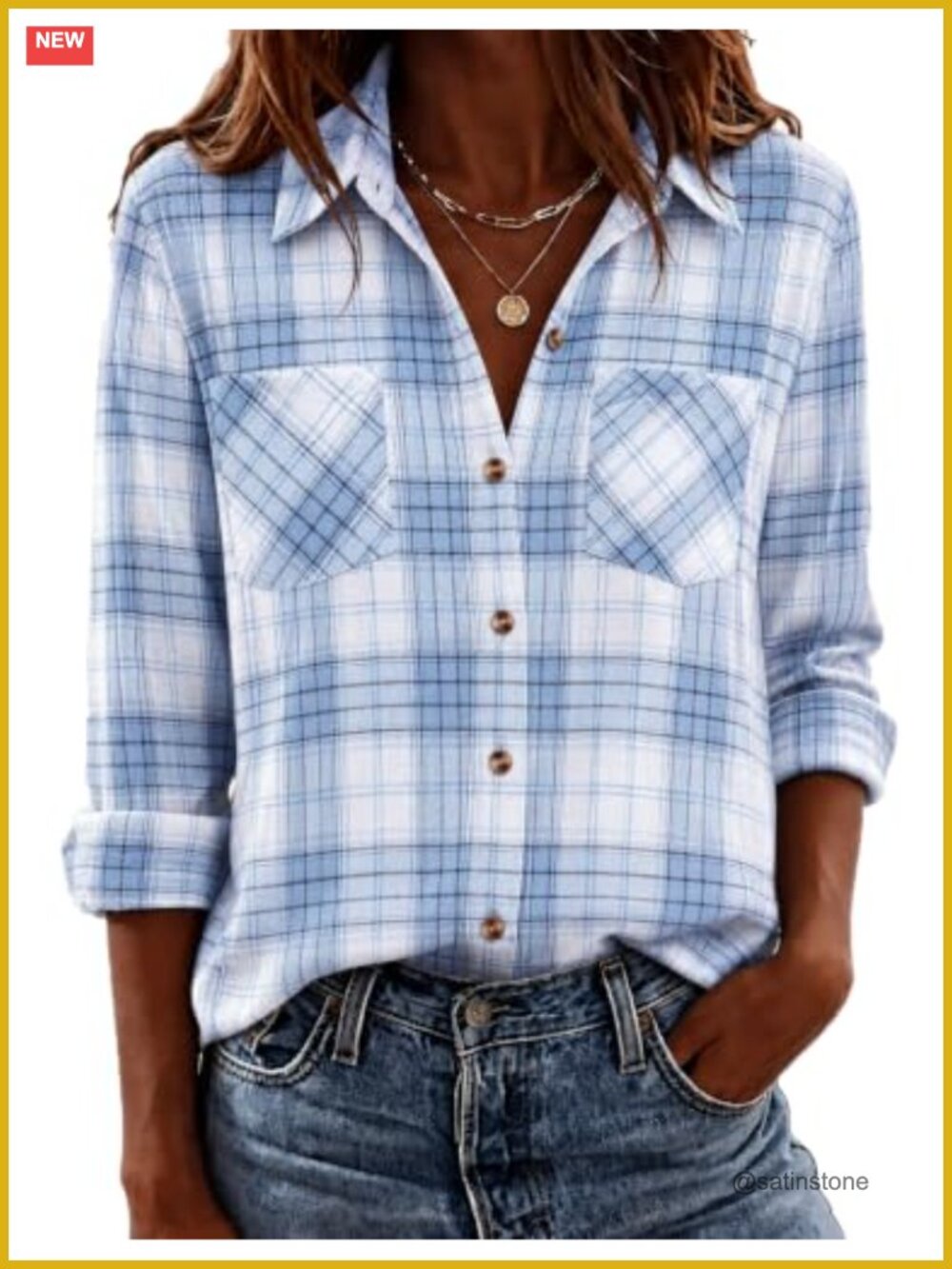 Women's Flannel Plaid Shirt Long Sleeve Button Down Blouse